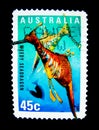 A stamp printed in Australia shows an image of weedy sea dragon on value at 45 cent. Royalty Free Stock Photo